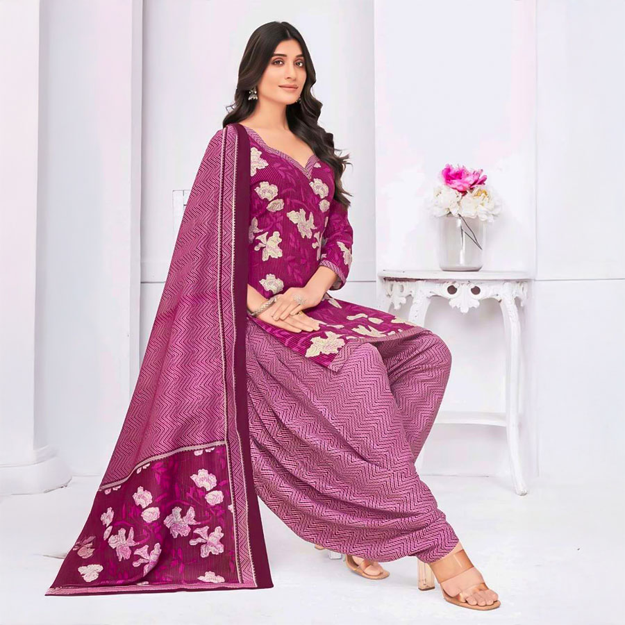 Purple  Cotton Casual Wear Salwar Kameez