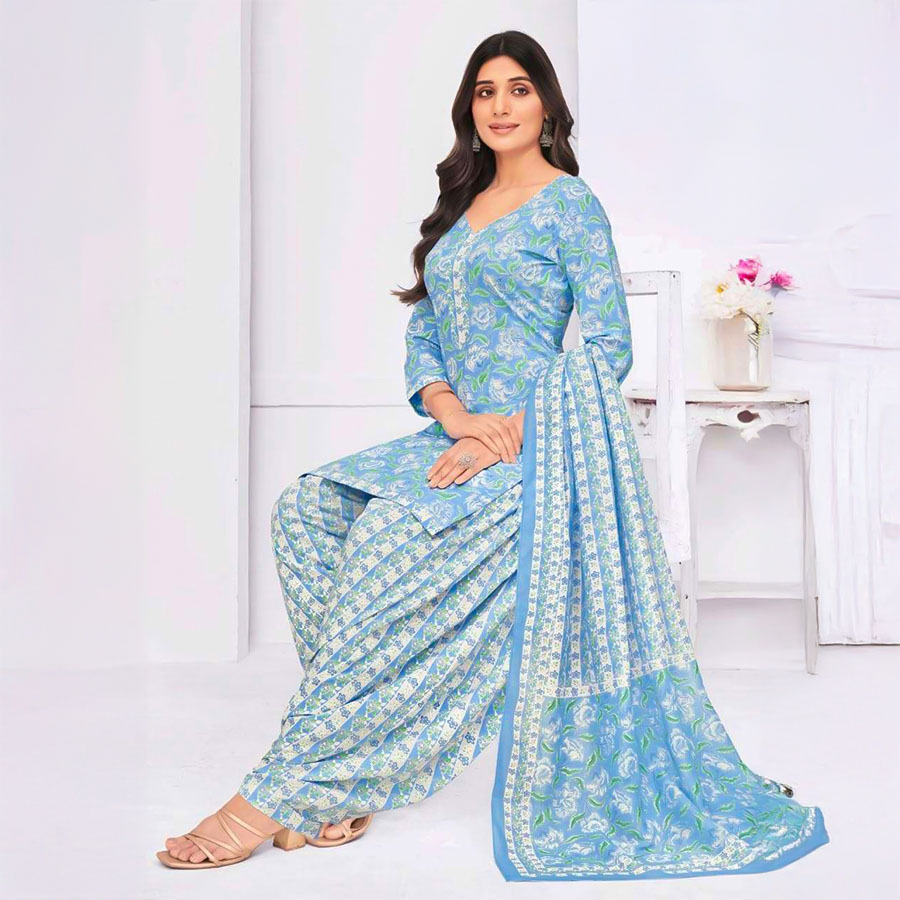 Blue  Cotton Casual Wear Salwar Kameez