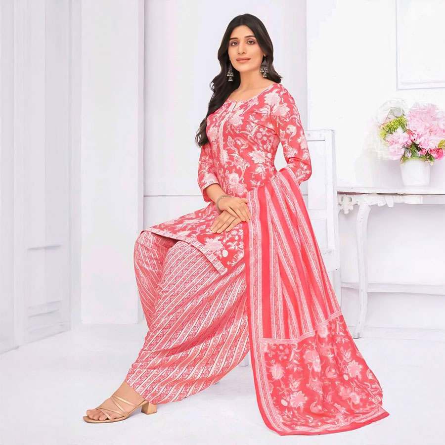 Salmon Cotton Casual Wear Salwar Kameez