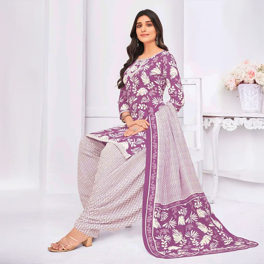 Purple  Cotton Casual Wear Salwar Kameez