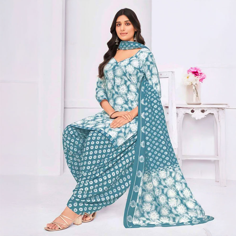Blue  Cotton Casual Wear Salwar Kameez