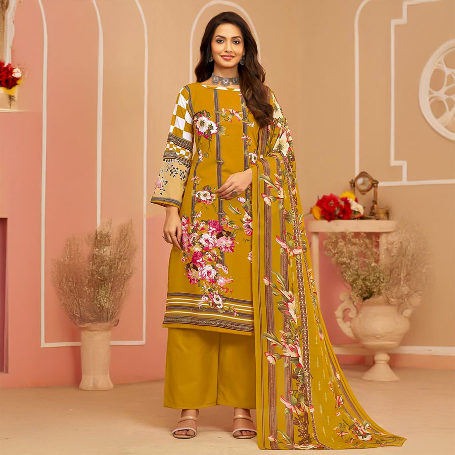 Yellow  Rayon Casual Wear Salwar Kameez