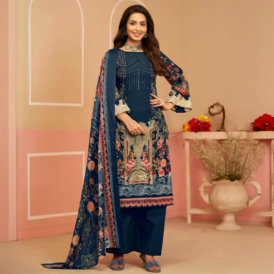 Blue  Rayon Casual Wear Salwar Kameez