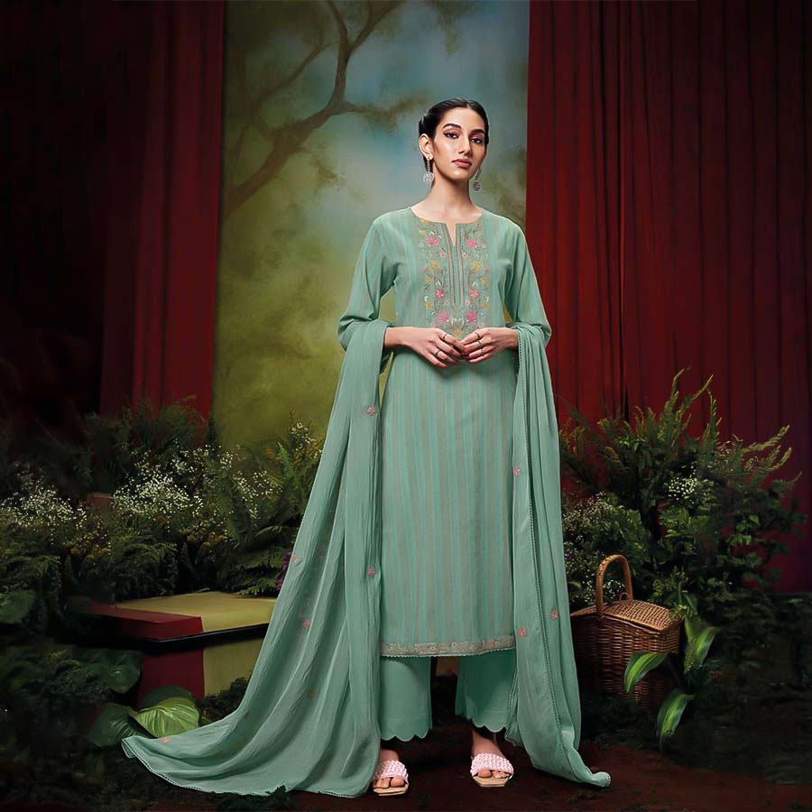 Green Cotton Handloom Party Wear Salwar Kameez