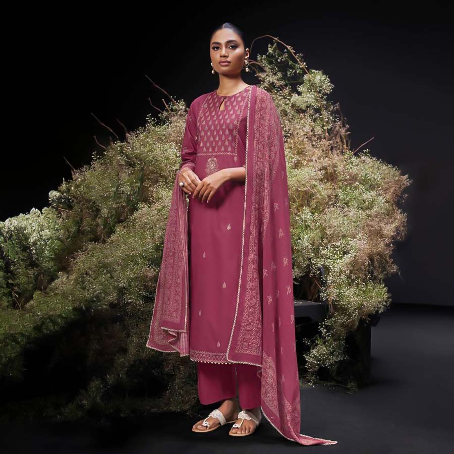 Pink Cotton Party Wear Salwar Kameez