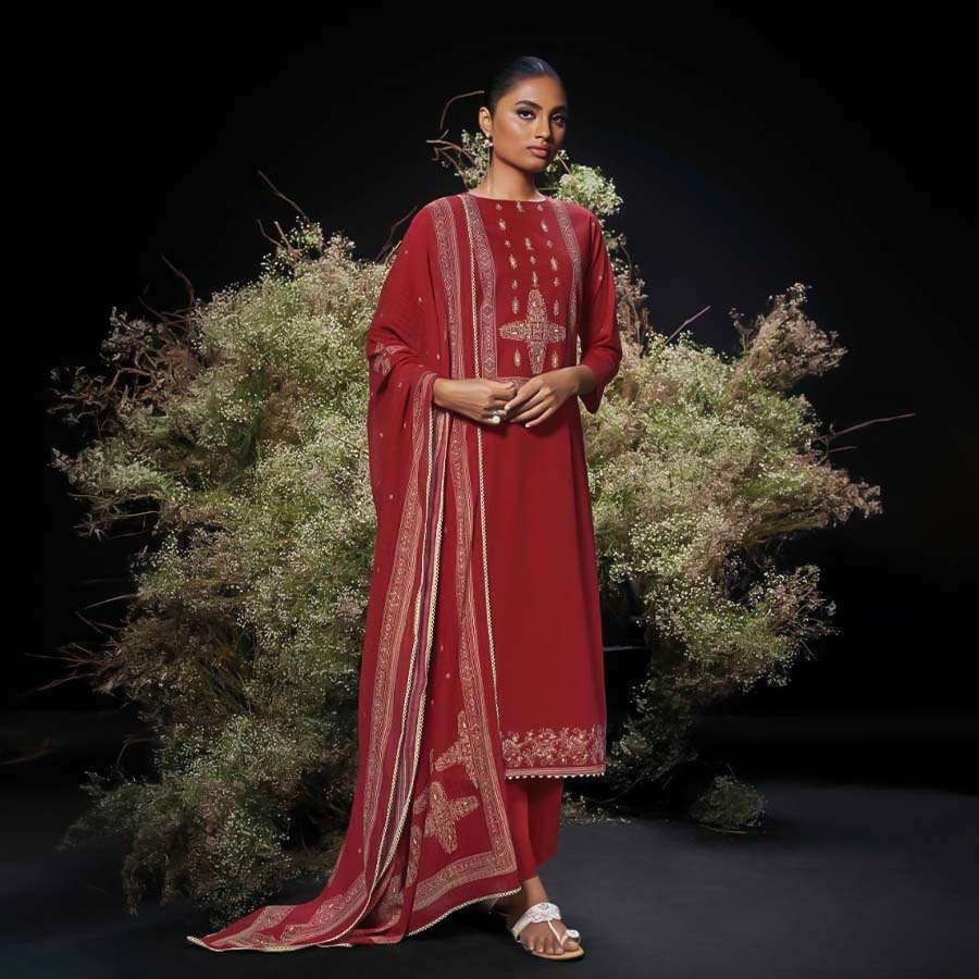 Red Cotton Party Wear Salwar Kameez