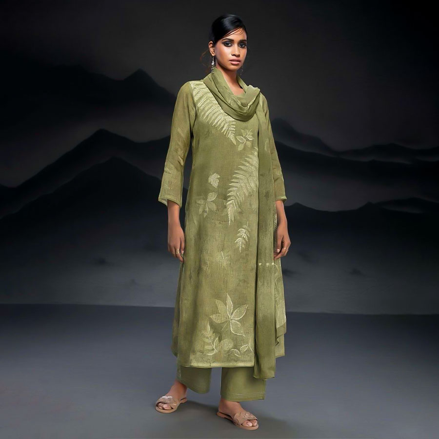 Green  Linen Party Wear Salwar Kameez