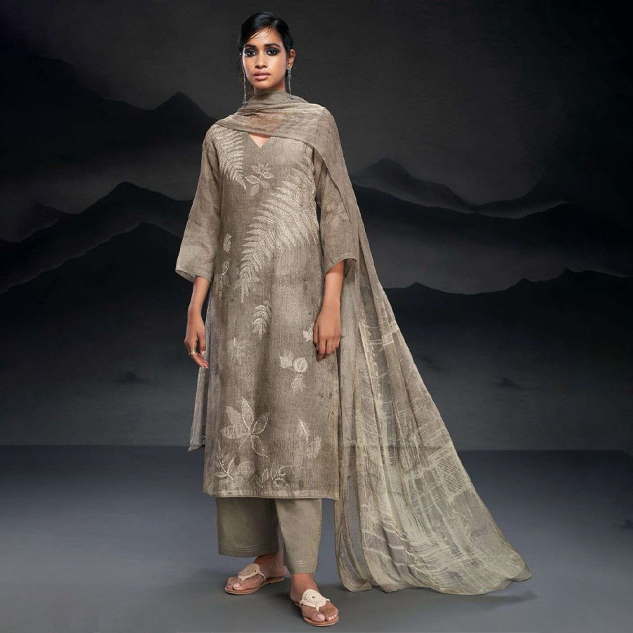 Grey Linen Party Wear Salwar Kameez