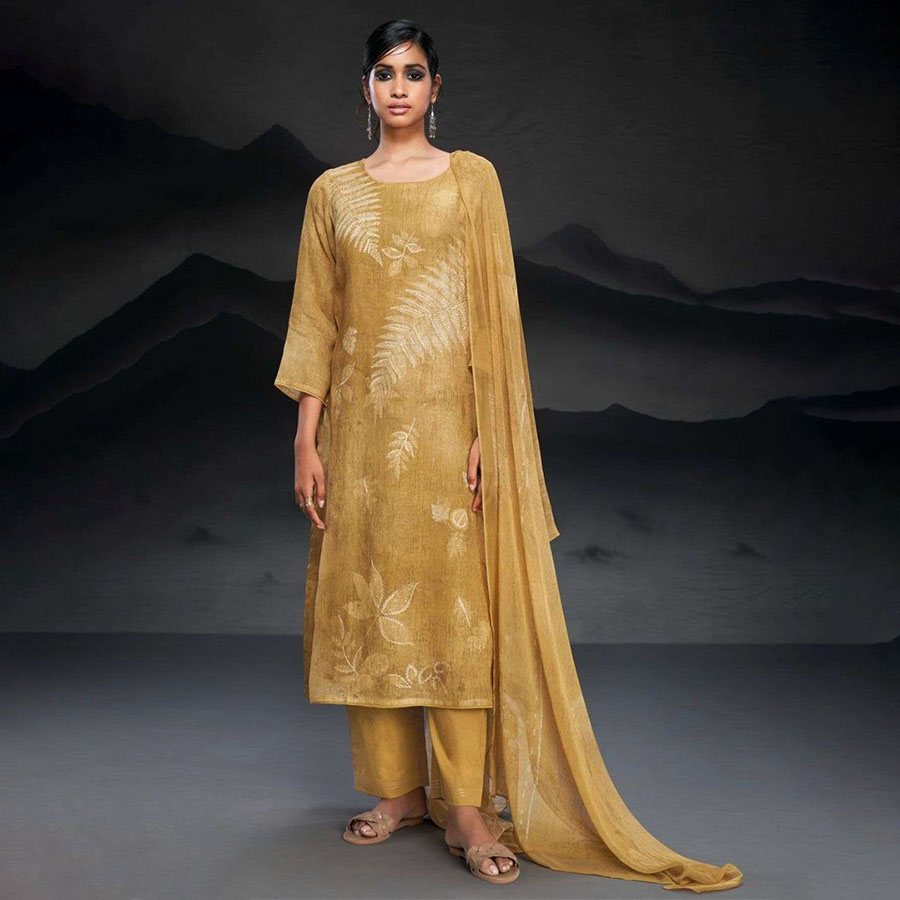 Yellow Linen Party Wear Salwar Kameez