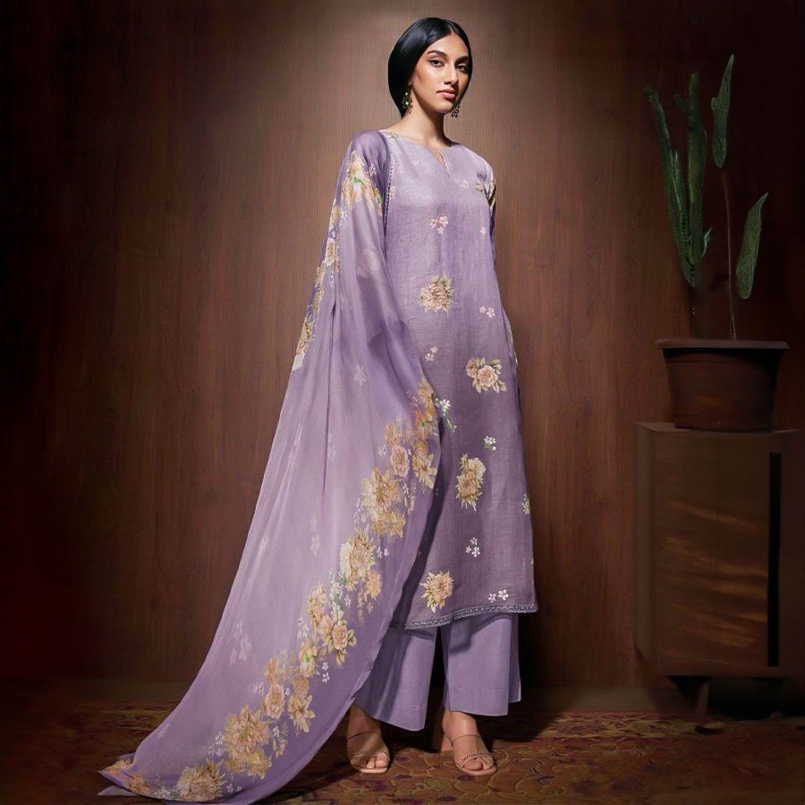 Purple Linen Party Wear Salwar Kameez