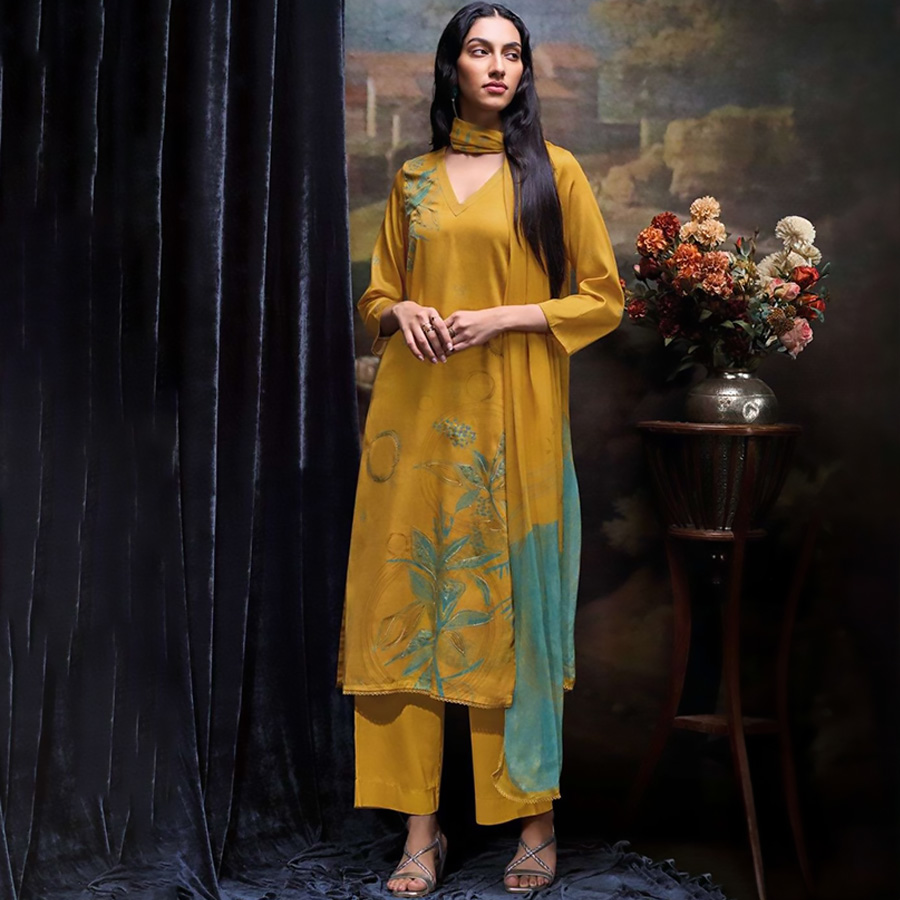 Yellow Cotton Partywear Suit