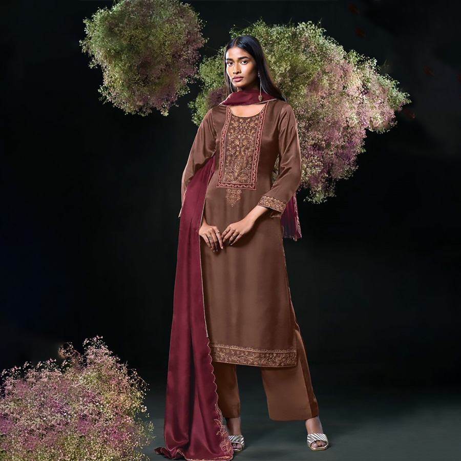 Brown Silk Designer Suit