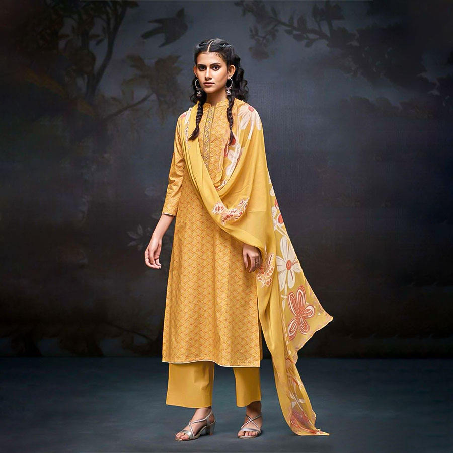 Yellow  Cotton Casual Wear Salwar Kameez