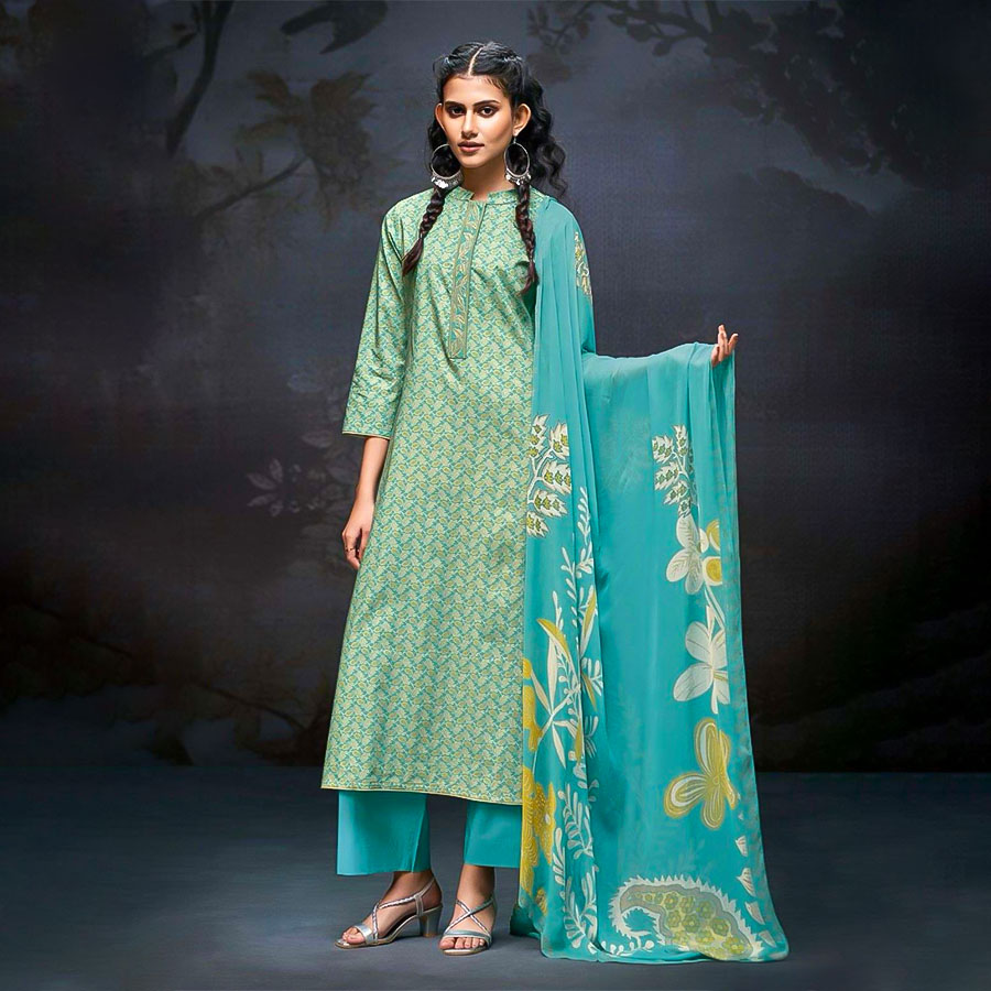 Cyan  Cotton Casual Wear Salwar Kameez