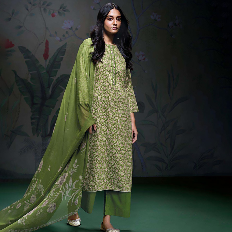 Green  Cotton Satin Casual Salwar Kameez