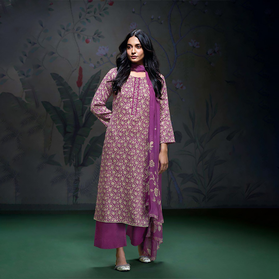 Purple Cotton Satin Casual Salwar Kameez