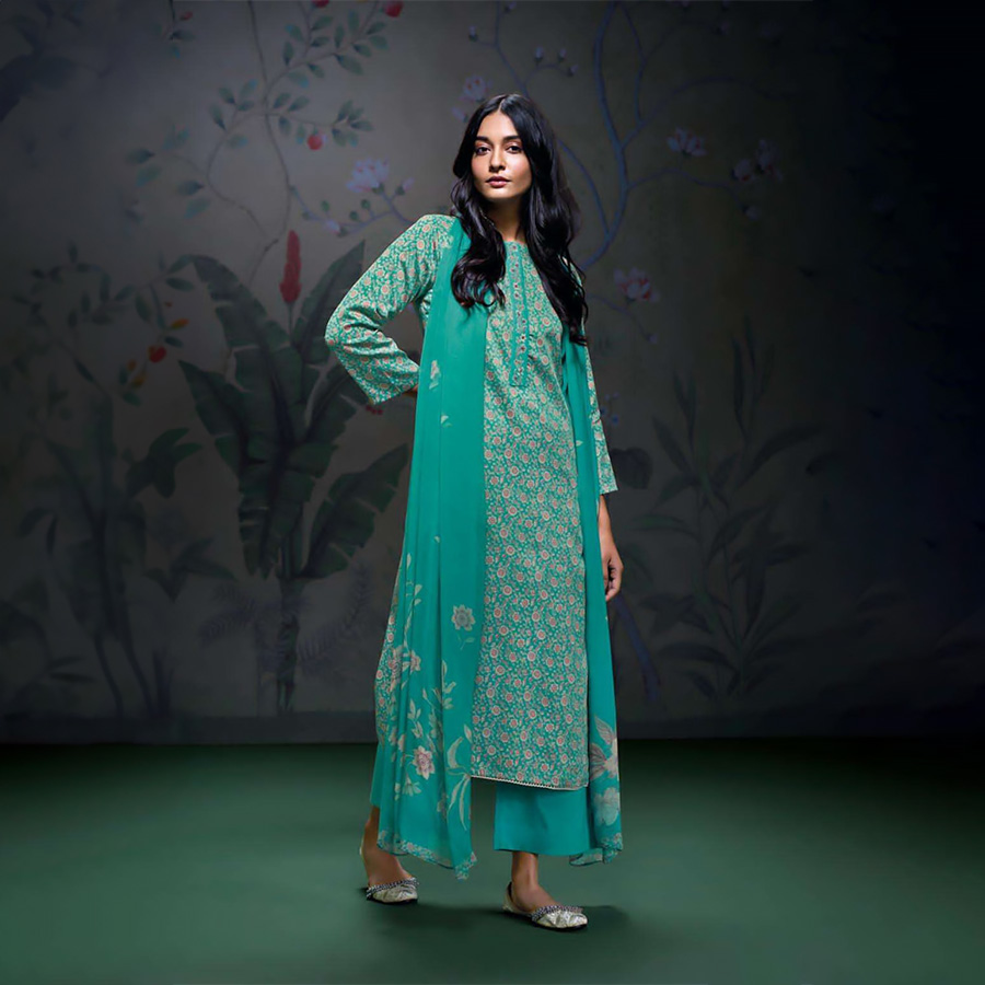 Sky Blue Cotton Satin Casual Salwar Kameez