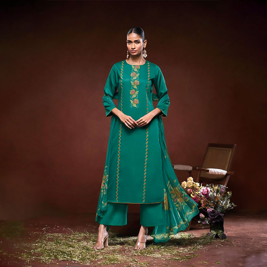 Green Cotton Casual Wear Salwar Kameez