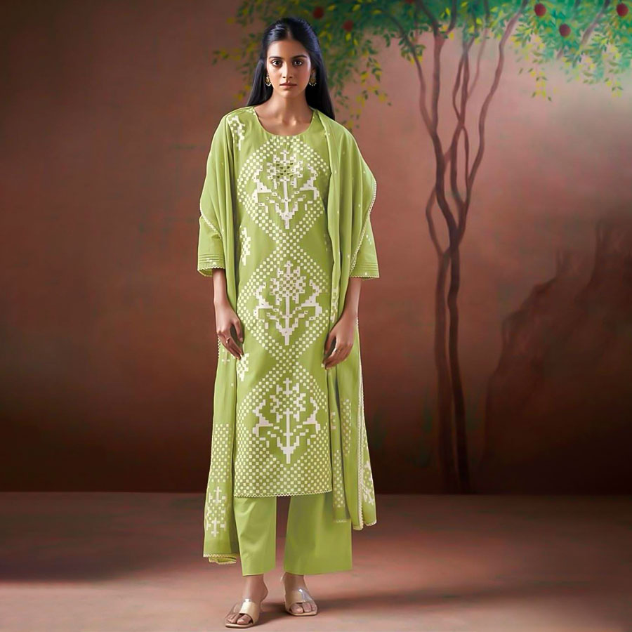 Green  Cotton Party Wear Salwar Kameez