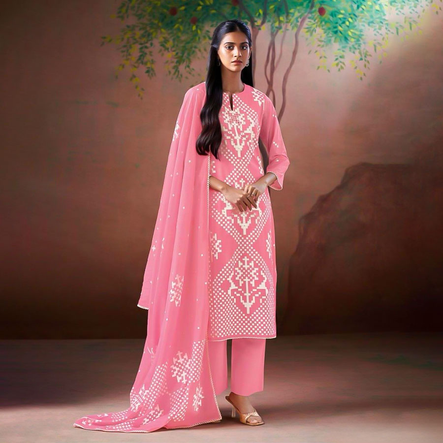 Pink  Cotton Party Wear Salwar Kameez