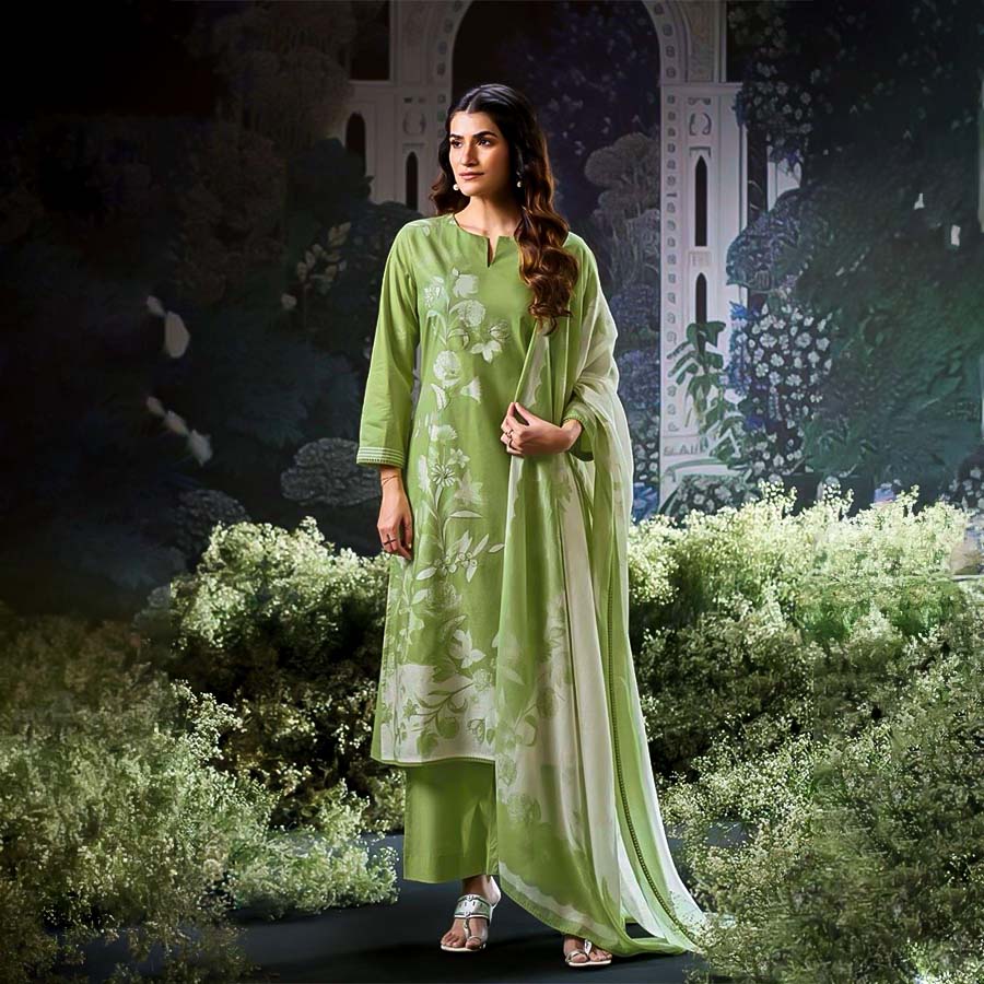 Green Cotton Casual Wear Salwar Kameez