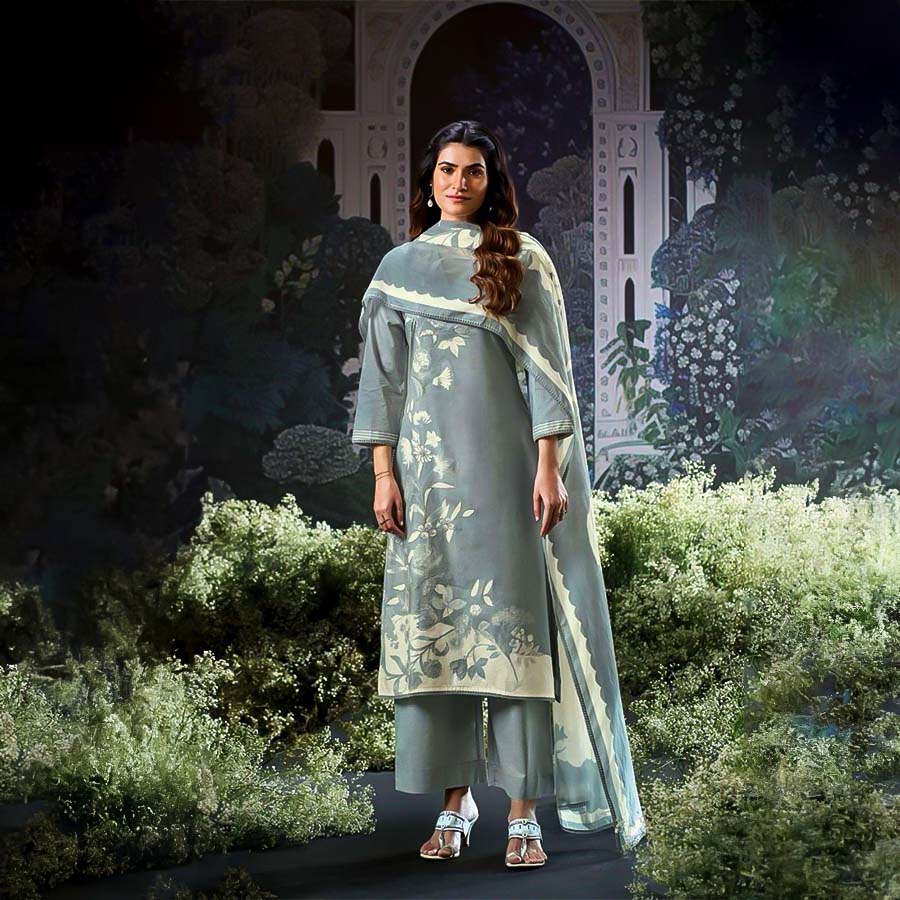 Grey Cotton Casual Wear Salwar Kameez