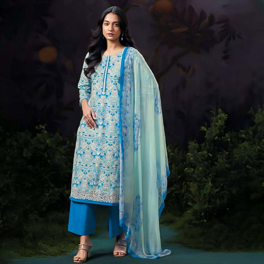 Blue  Cotton Casual Wear Salwar Kameez