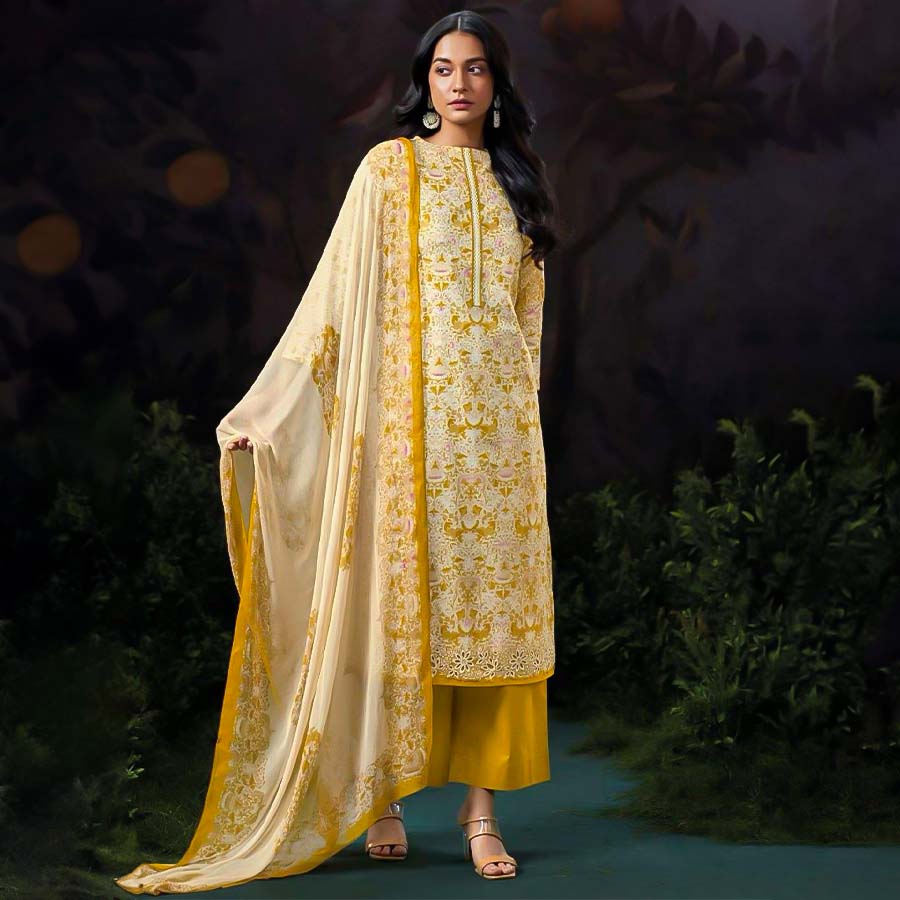 Yellow Cotton Casual Wear Salwar Kameez