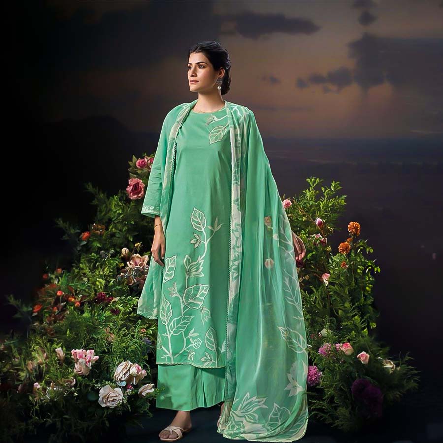 Cyan  Cotton Party Wear Salwar Kameez