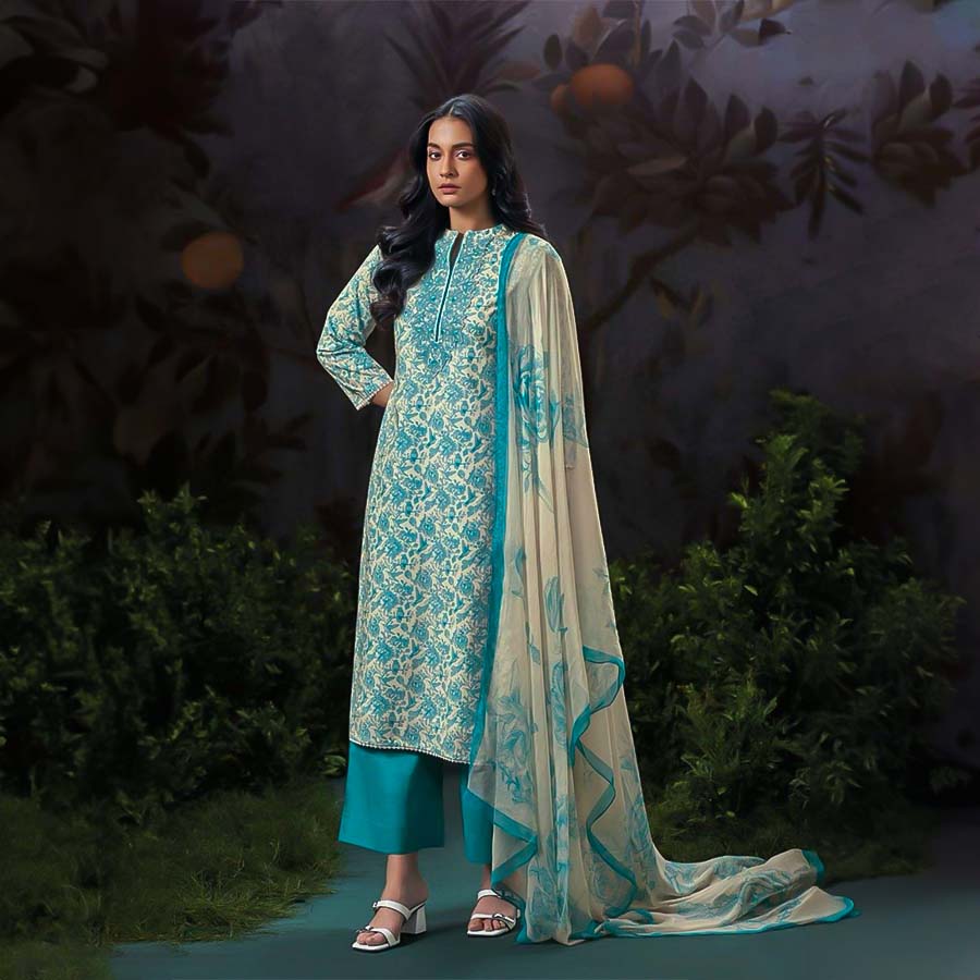 Blue Cotton Party Wear Salwar Kameez