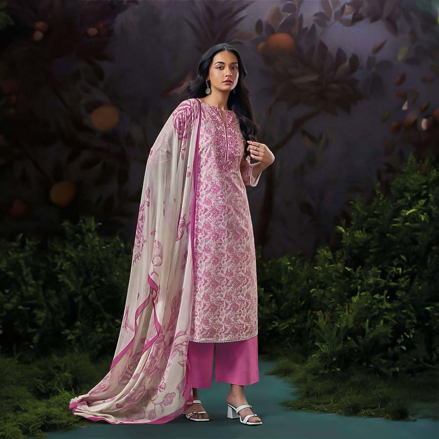 Pink Cotton Party Wear Salwar Kameez