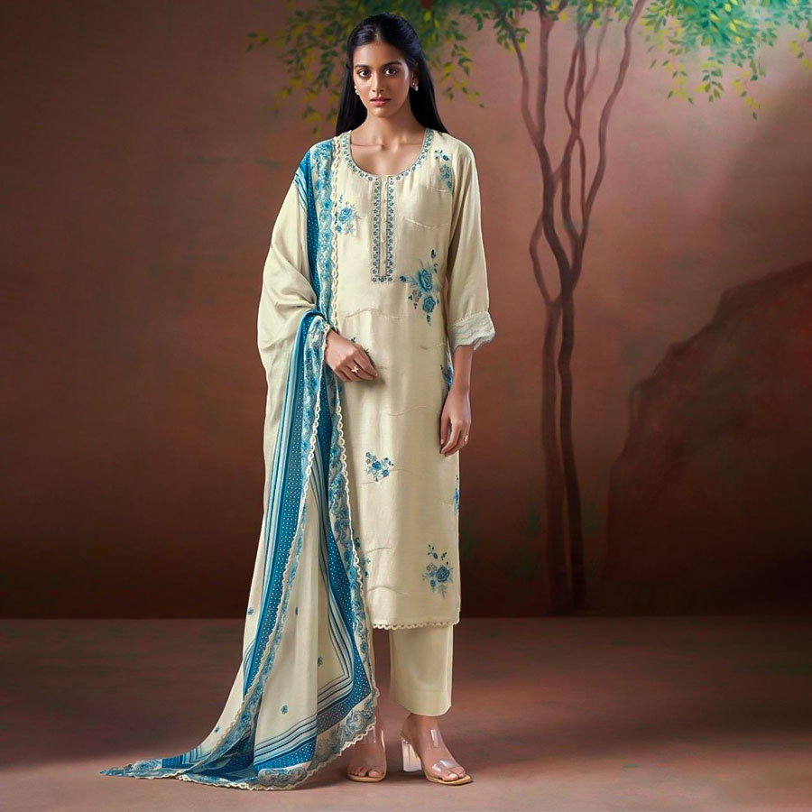 White  Bemberg Silk Party Wear Salwar Kameez