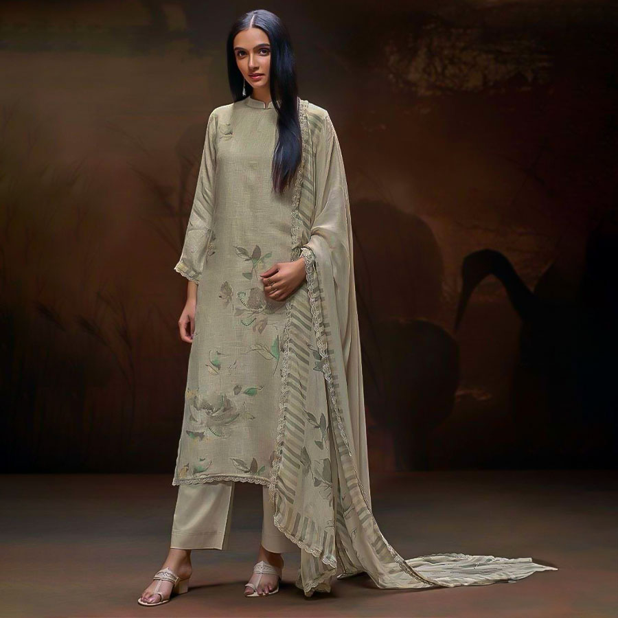 Grey  Linen Party Wear Salwar Kameez