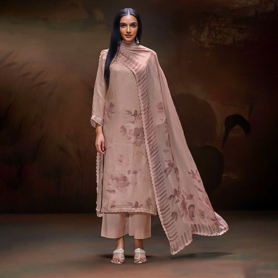 Pink Linen Party Wear Salwar Kameez