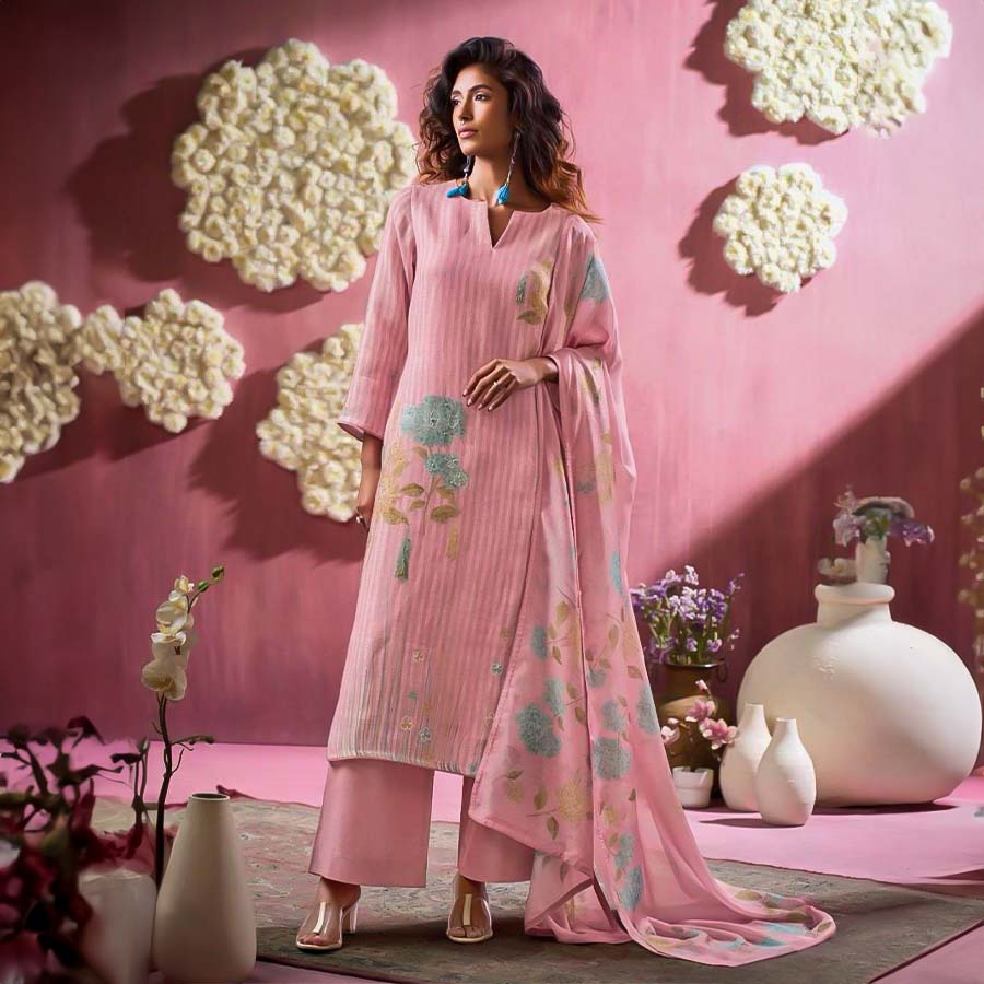 Pink  Linen Party Wear Salwar Kameez