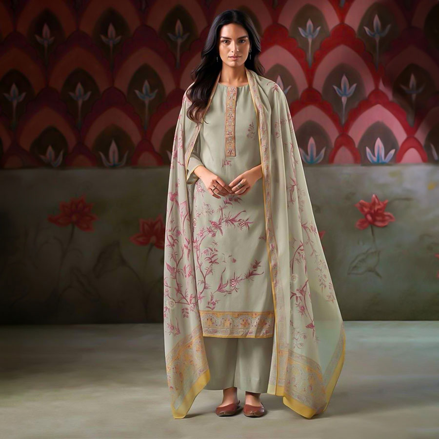 Grey Cotton Party Wear Salwar Kameez