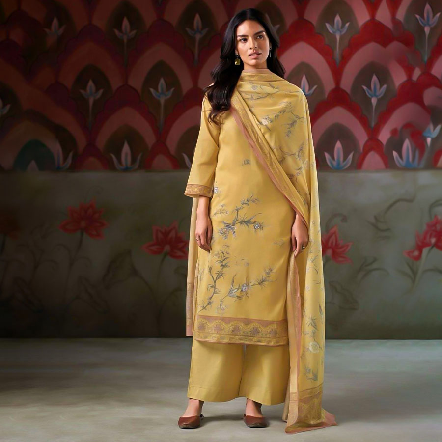 Yellow  Cotton Party Wear Salwar Kameez