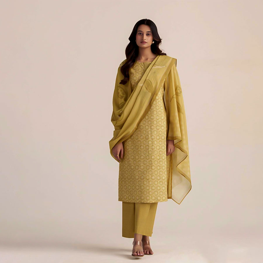 Yellow Cotton Casual Wear Salwar Kameez