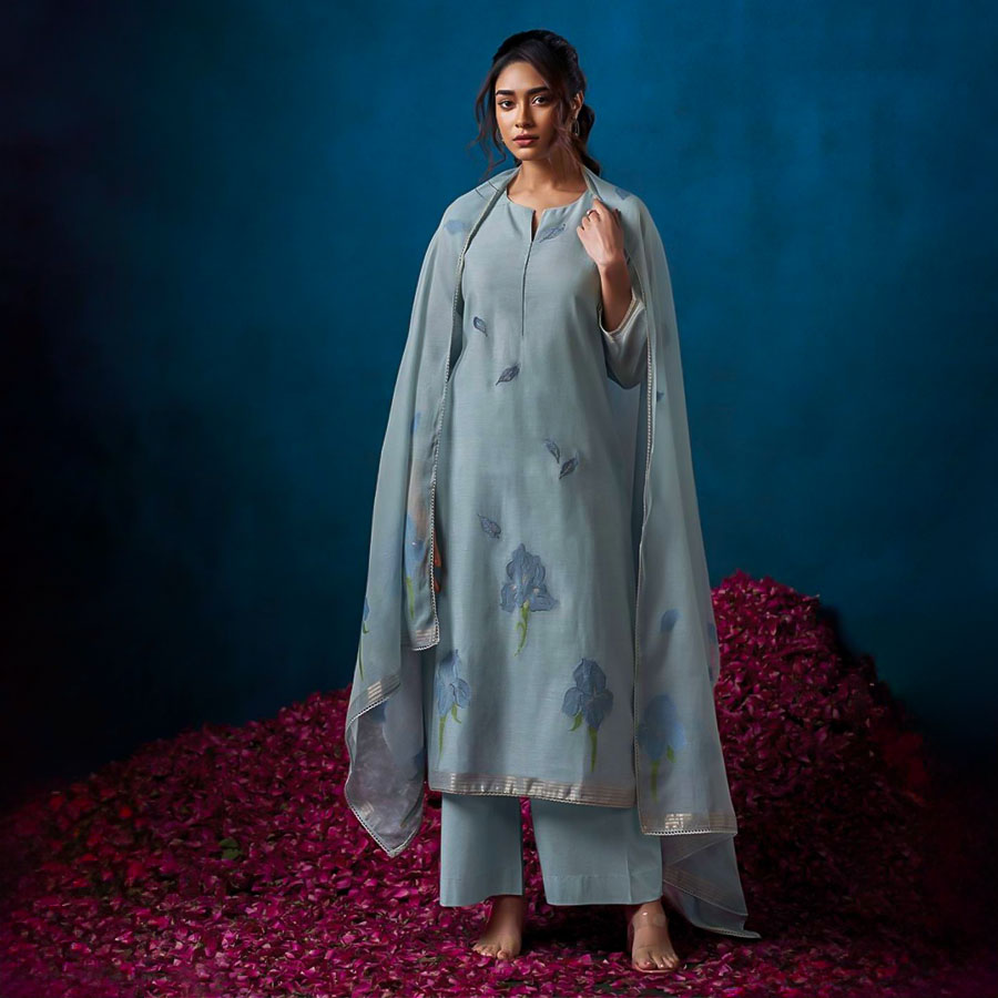 Blue Chanderi Jacquard Party Wear Salwar Kameez