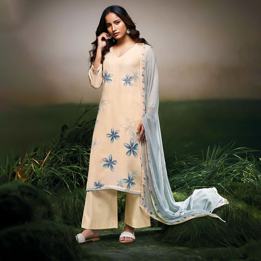 White  Linen Party Wear Salwar Kameez
