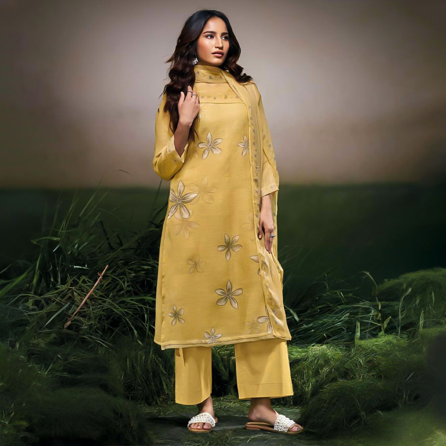 Yellow Linen Party Wear Salwar Kameez