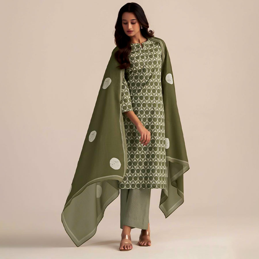 Green  Cotton Casual Wear Salwar Kameez