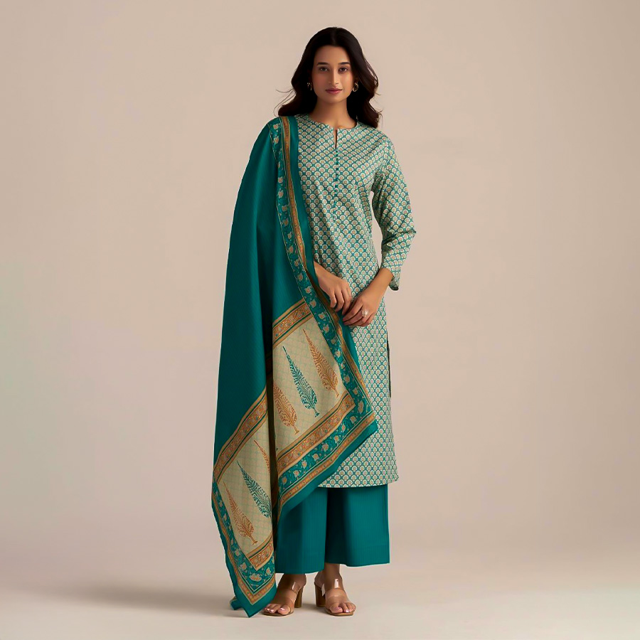 Green Cotton Casual Wear Salwar Kameez