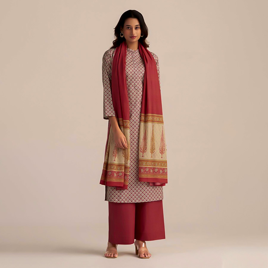 Red Cotton Casual Wear Salwar Kameez
