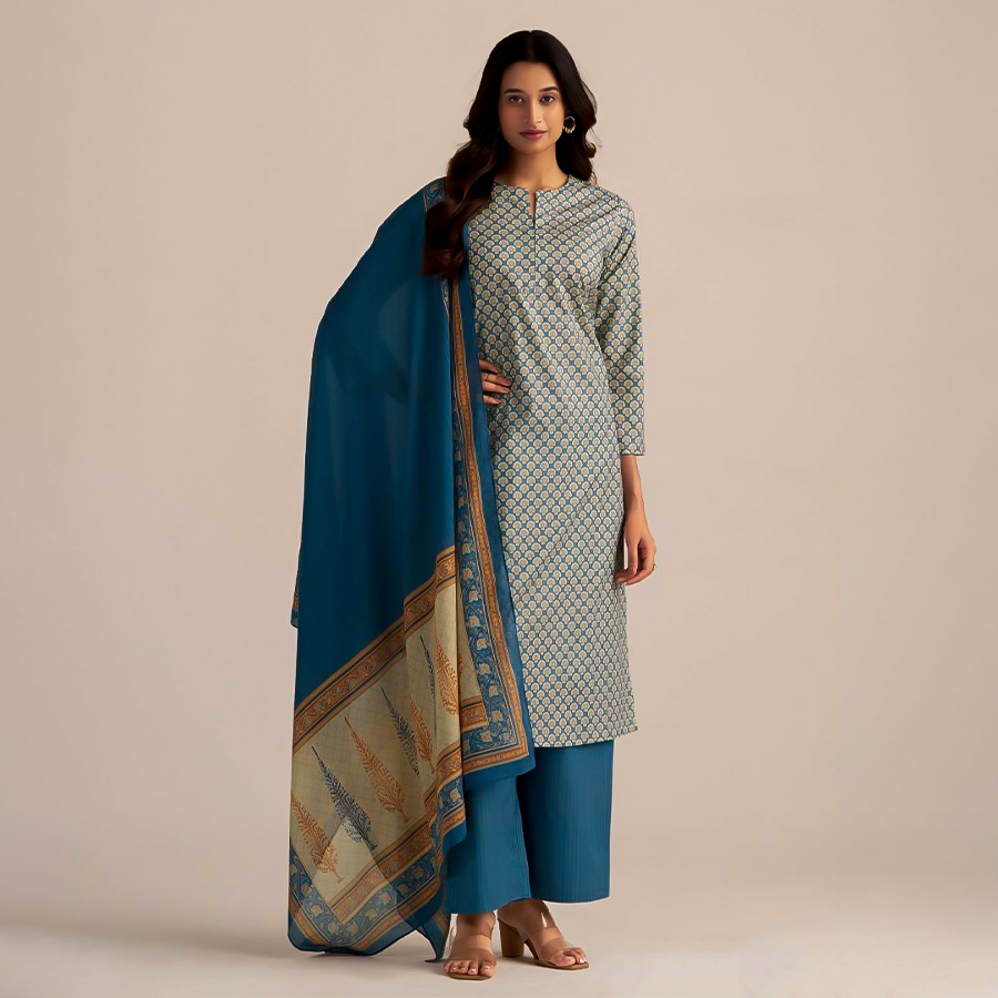 Blue Cotton Casual Wear Salwar Kameez