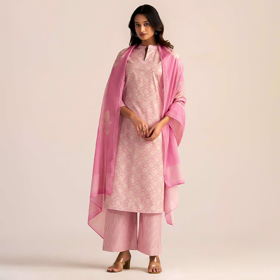 Pink Cotton Casual Wear Salwar Kameez