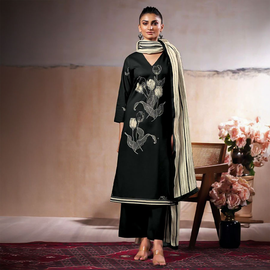 Black  Cotton Party Wear Salwar Kameez