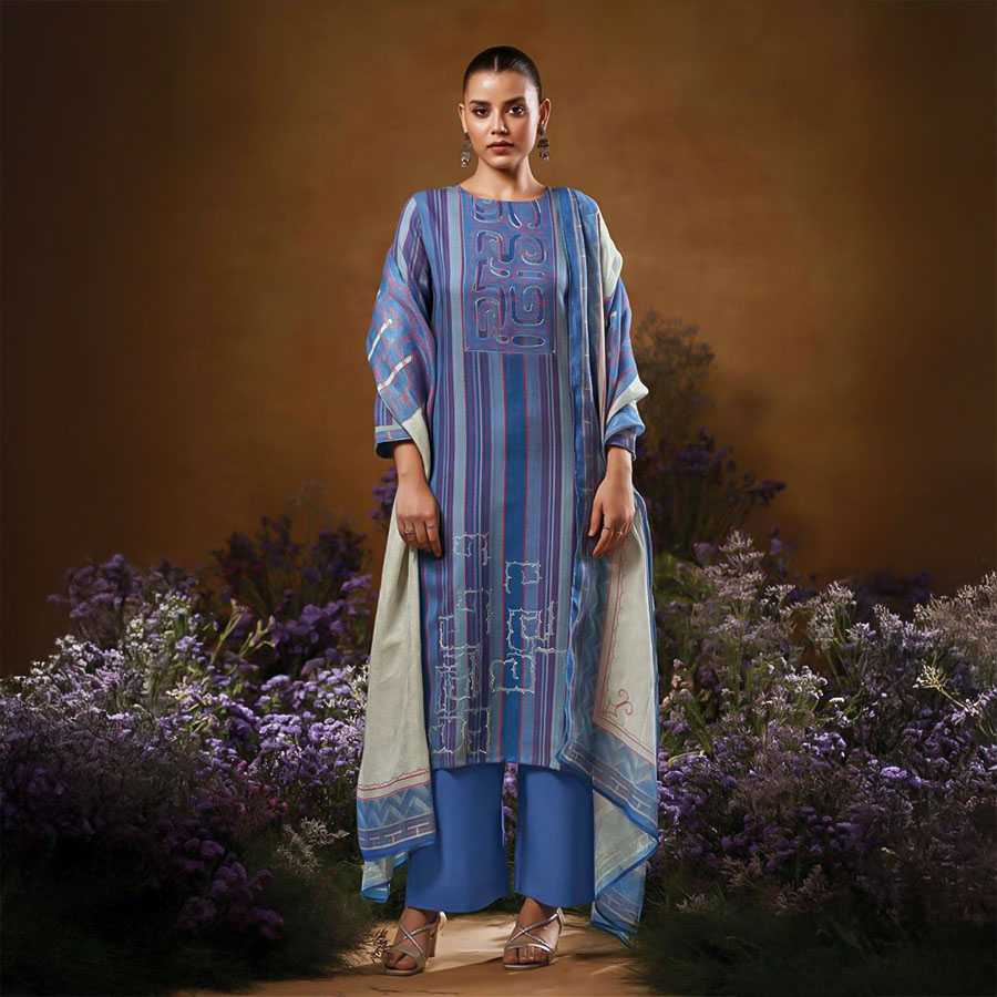 Blue  Cotton Party Wear Salwar Kameez