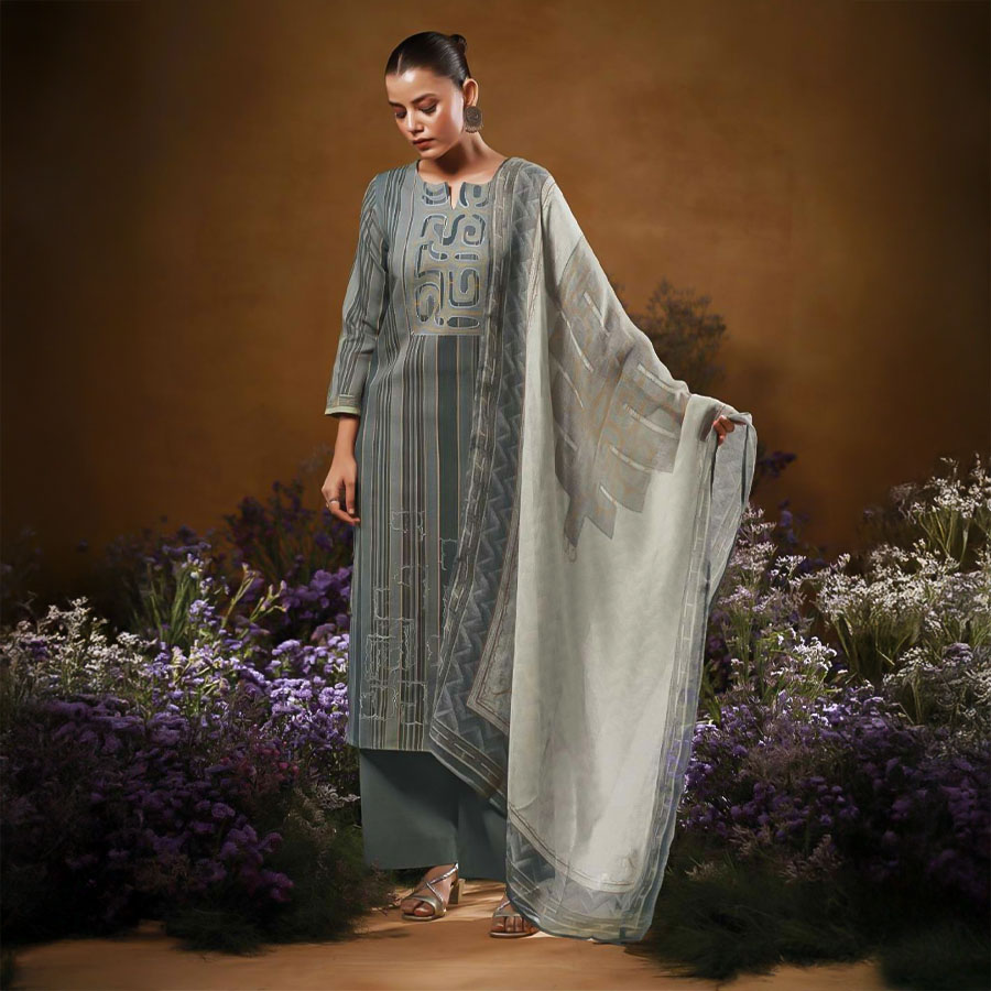 Grey  Cotton Party Wear Salwar Kameez
