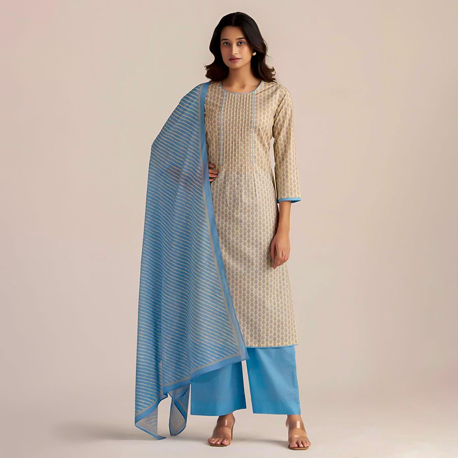 Blue  Cotton Casual Wear Salwar Kameez